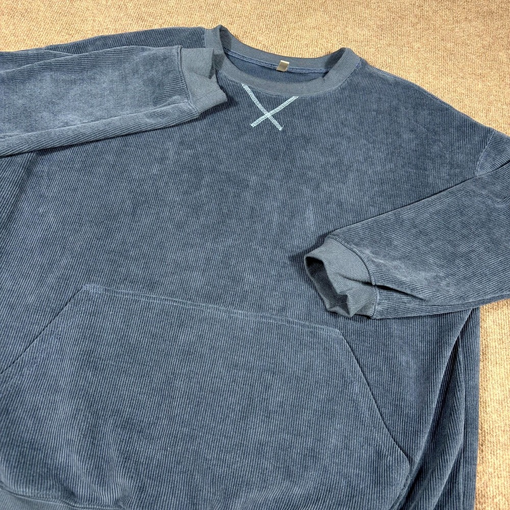 Olrik Sweatshirt Womens 2X Blue Corduroy Oversized Long Sleeve Crewneck Pullover